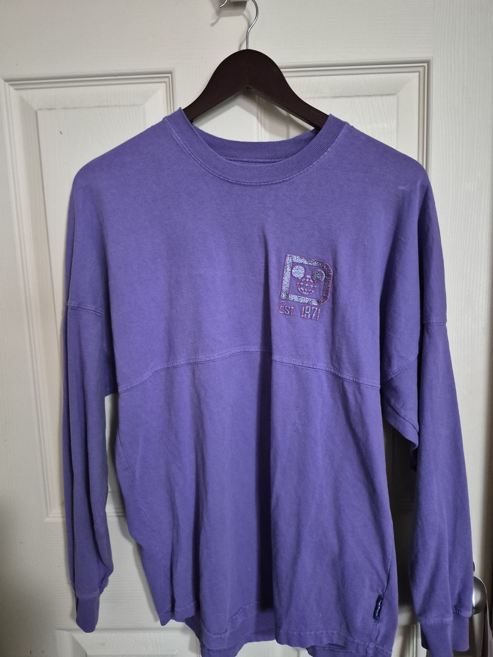 Size XS Disney Parks Purple Est 1971 Glitter Sweat Shirt